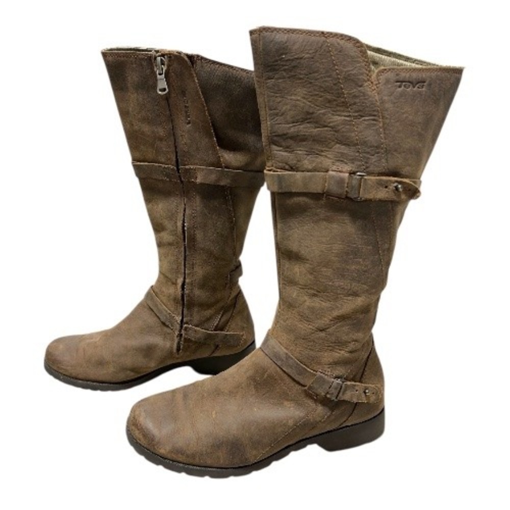 Teva Women's Mocha Brown De La Vina Leather Knee High Buckle Zip Boots Size 7